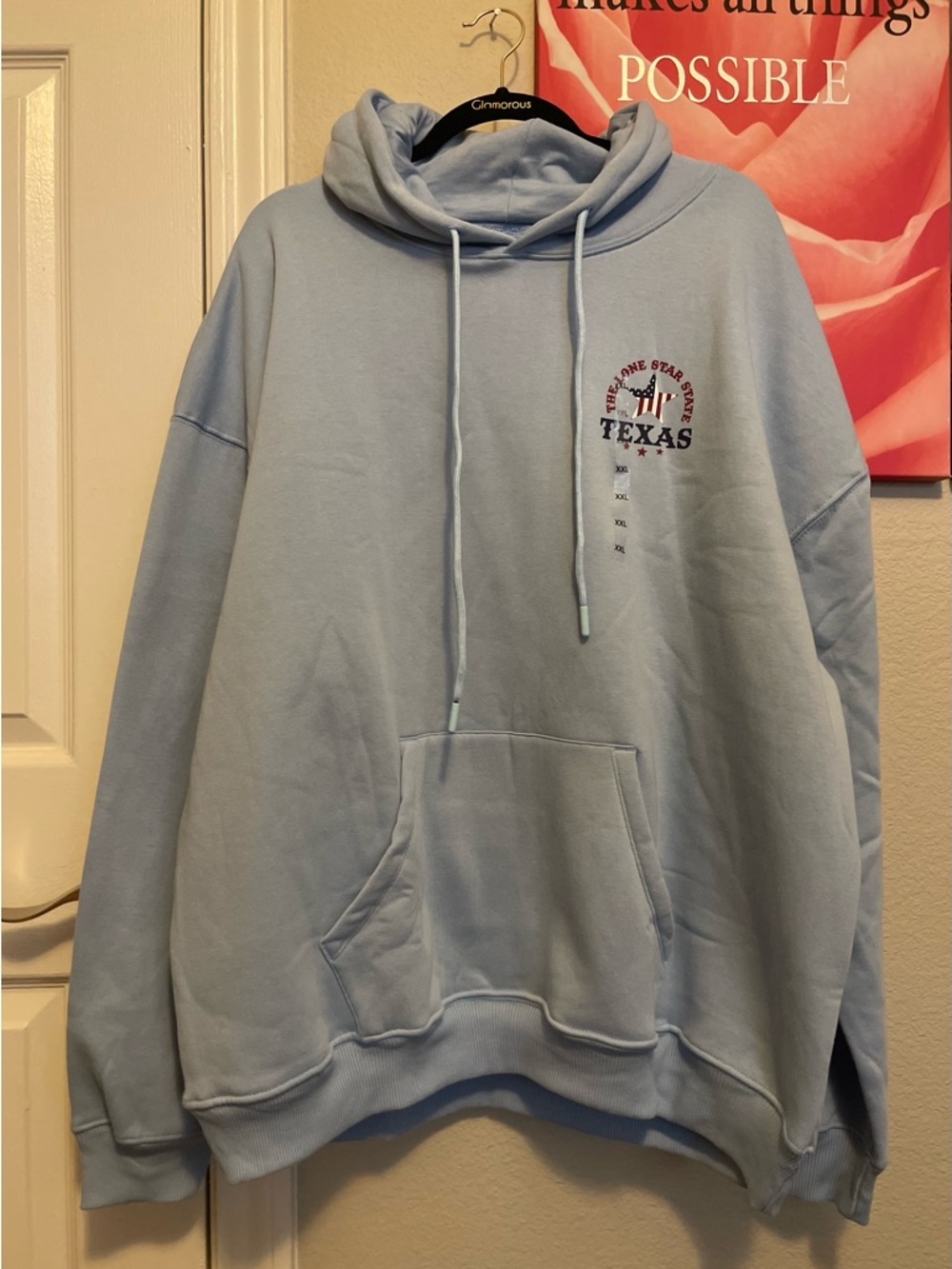 Plus Size unisex Texas Graphic Light Blue Hoodie pullover Sweatshirt sz XXL NEW
